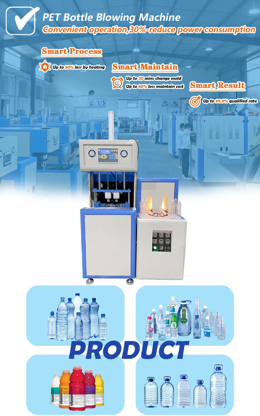 Easy Operating Automatic 300ml 600ml 1500ml Plastic Bottle Blowing