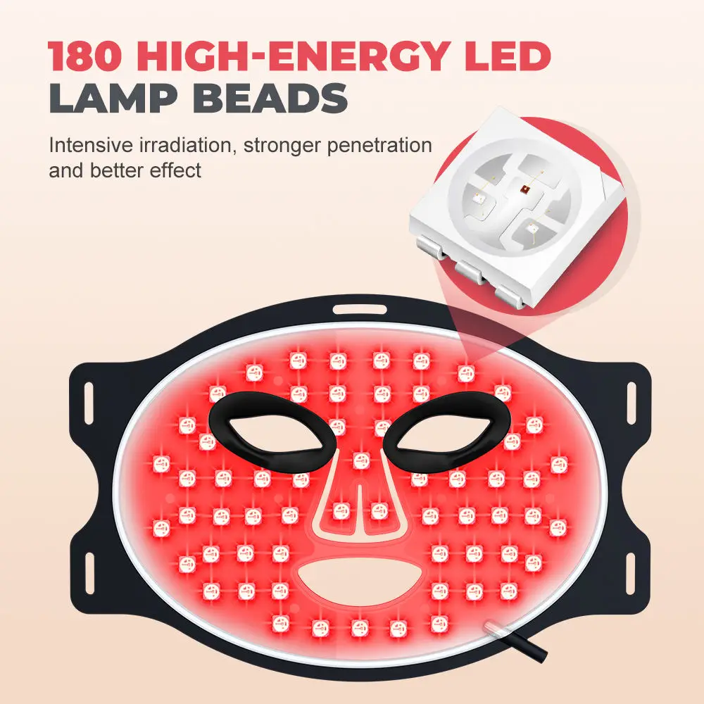 Custom Popular High Irradiance Infrared Red Light Mask Photon LED Light Therapy Skin Care Face Mask