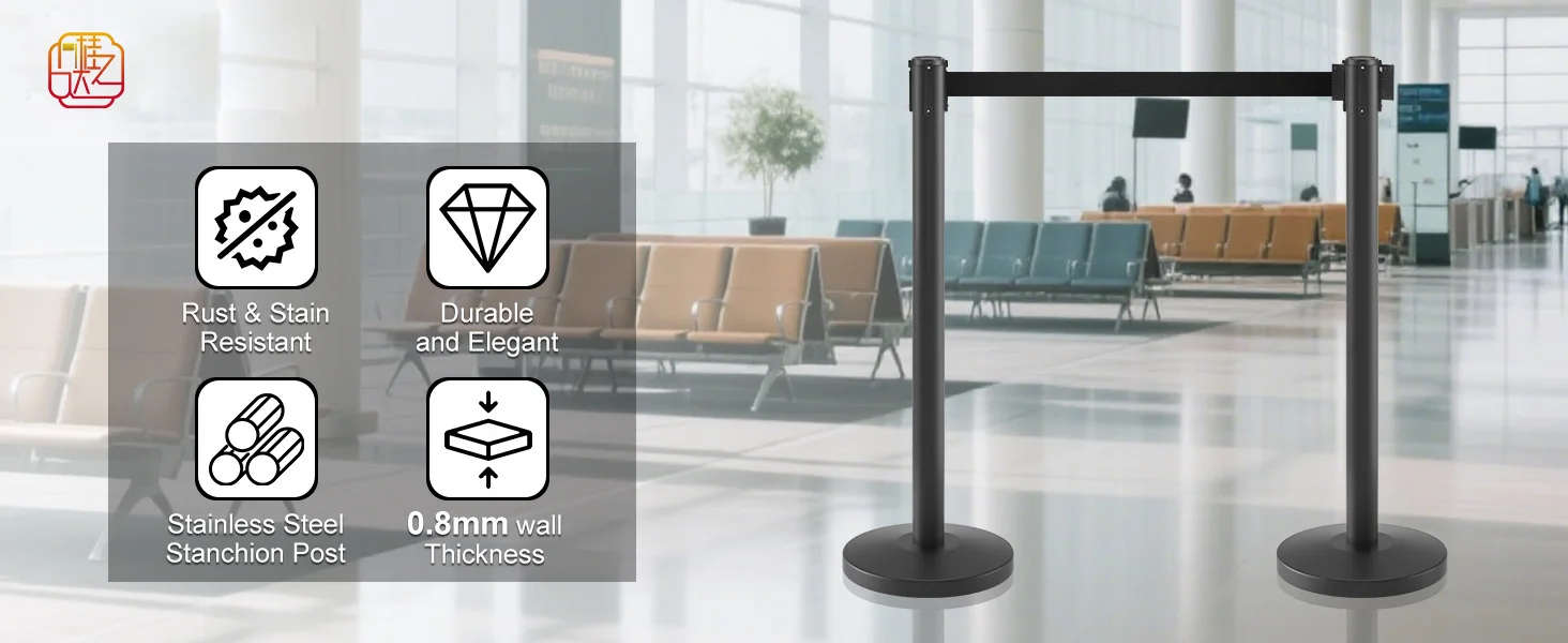 Retractable Steel Belt Barrier Post 2M 3M 5M Queue Control Poles With ...
