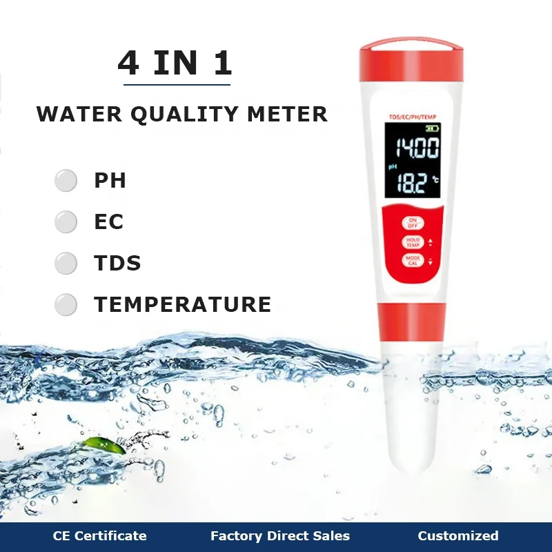 4 in 1 Digital Portable Liquid Temperature Tds ph and Conductivity Meter Competitive Price