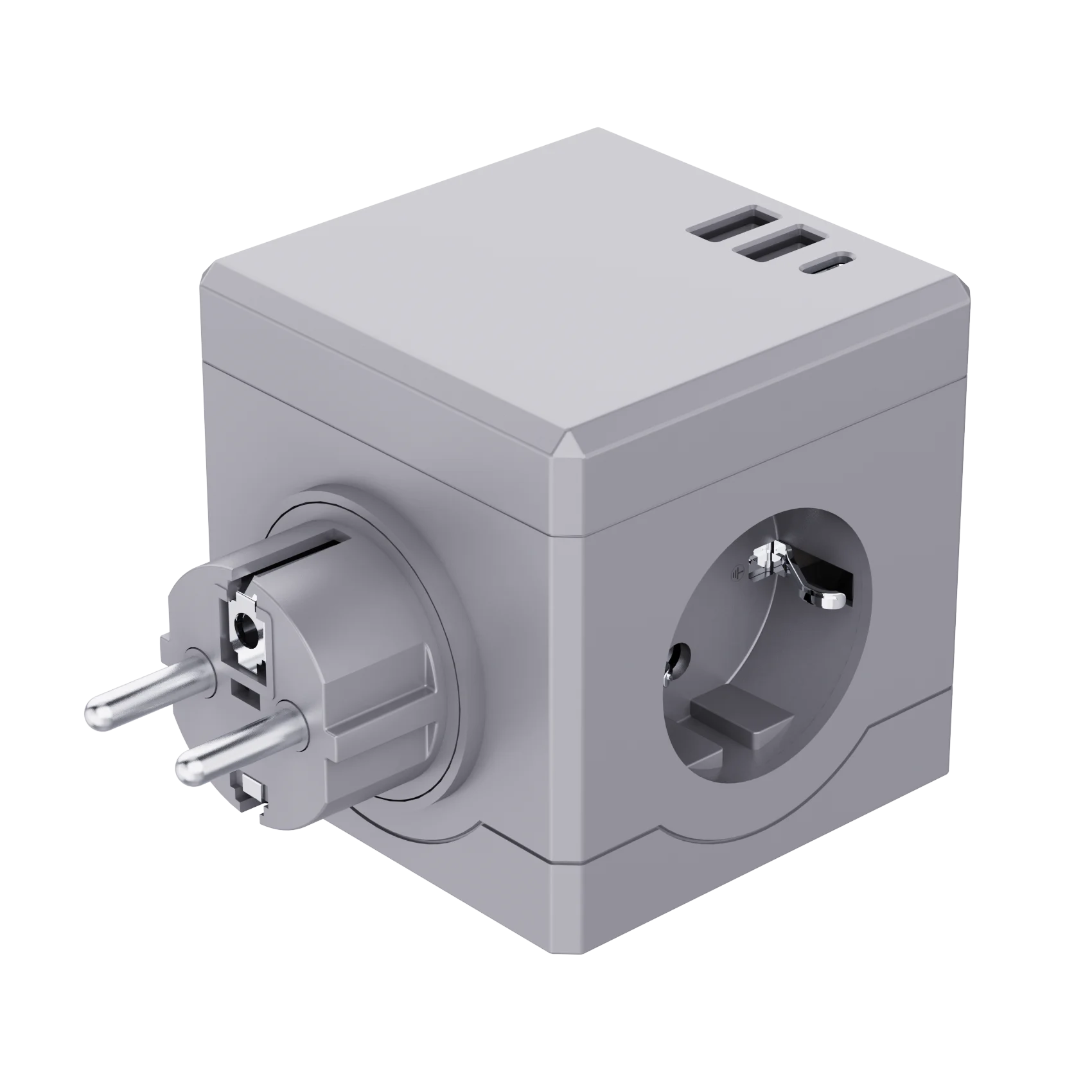 EU Cube Adapter 250V/16A 6-in-1 Customizable Colors 3 AC Outlets Cube Power Socket Strip EU with Usb Plug 2 USB a 1 Type C