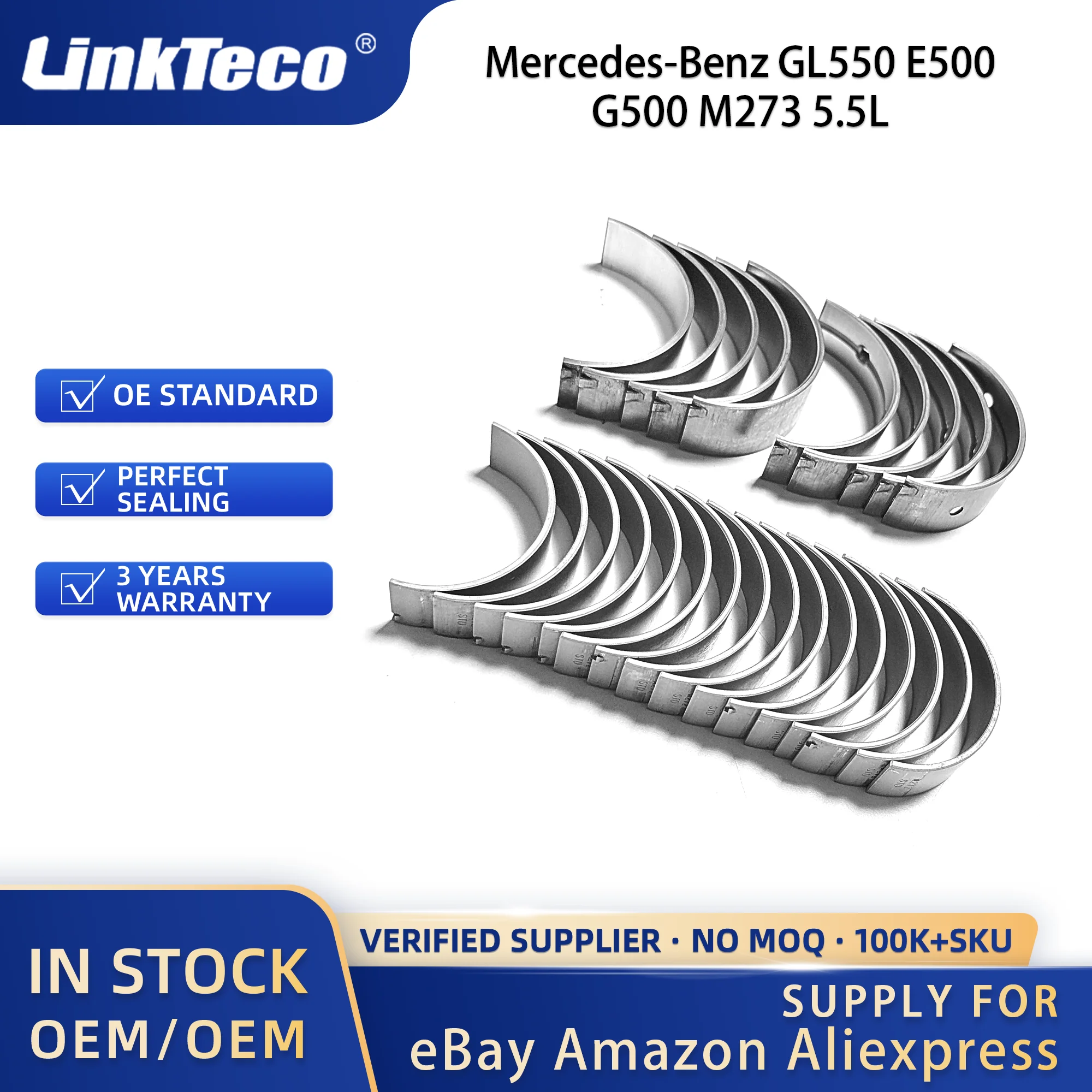 Linkteco Engine Main & Con-Rod Bearings for Mercedes-Benz GL550 E500 G500 M273 5.5L V8 GAS DOHC 2007-2016 2720300060 2720330001