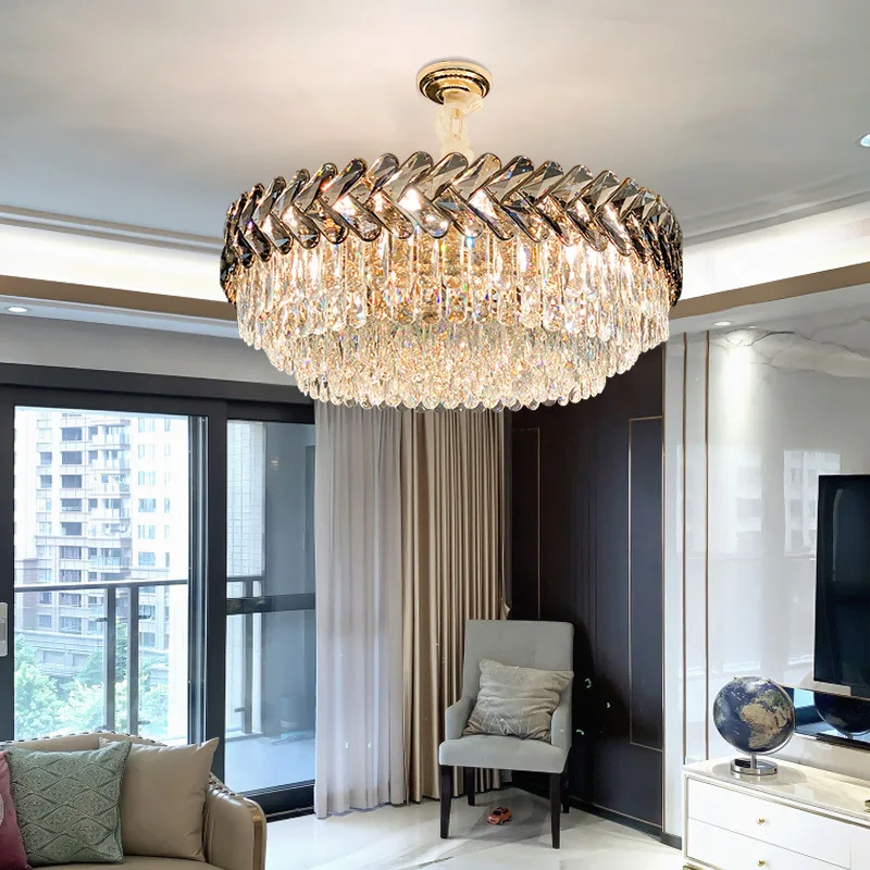 Modern Luxury Gold K9 Crystal Pendant Light Luxurious Crystal Hanging Lamp Ceiling Deckenleuchte for Living Room