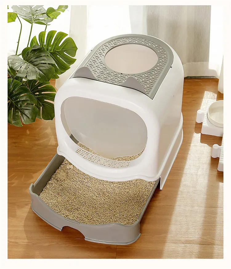 Caja De Arena Para Gatos,Cajón Totalmente Cerrado,Antisalpicaduras