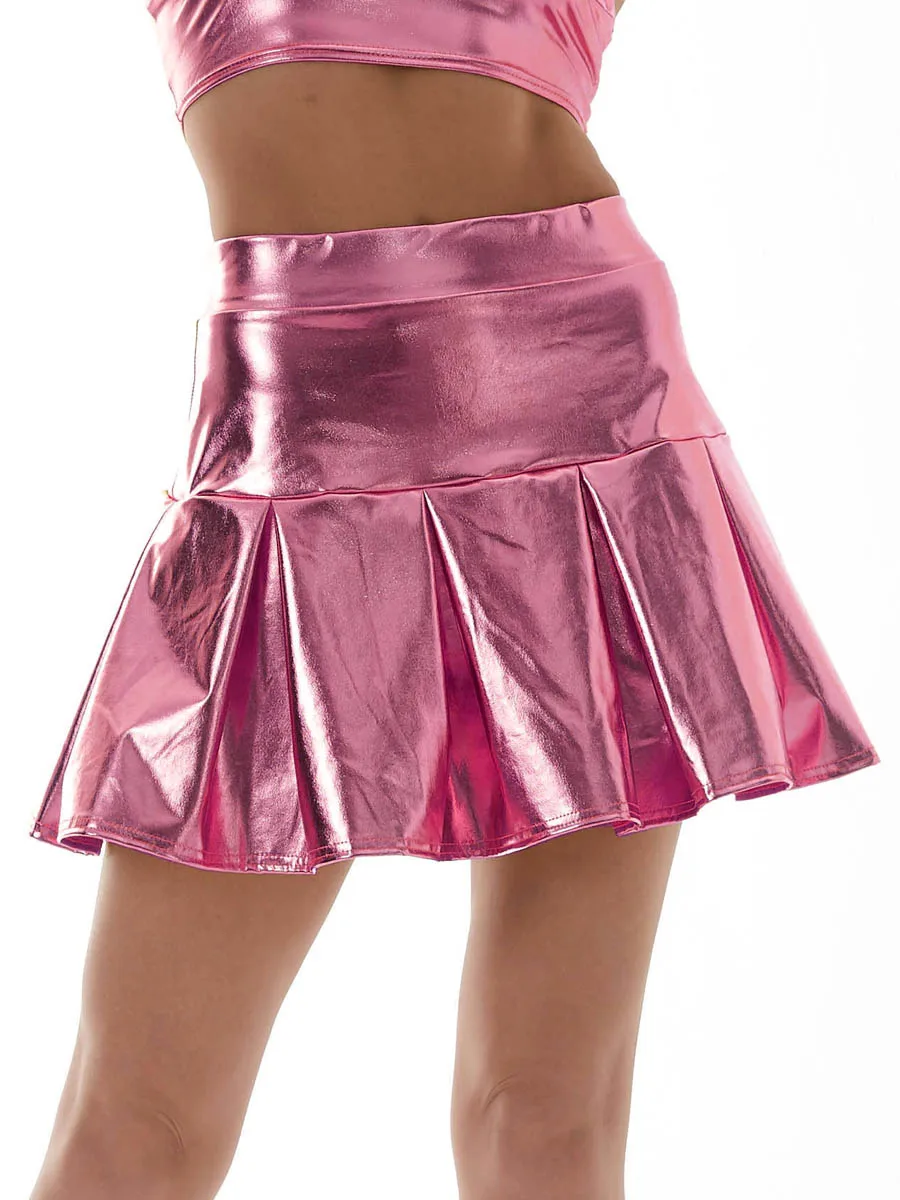 Metallic Skirt Short Hot Pink Pleated Skirt Metallic Hot Pink