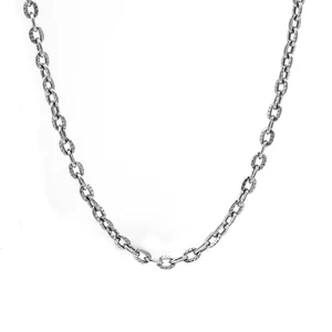 Silver Engraved Pattern Mens Pure Titanium Necklace 3.7MM Wide Link Chain