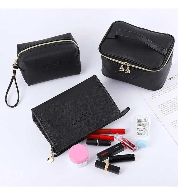 Large Women Cosmetic Bag Pu Waterproof Zipper Make Up Bag Travel