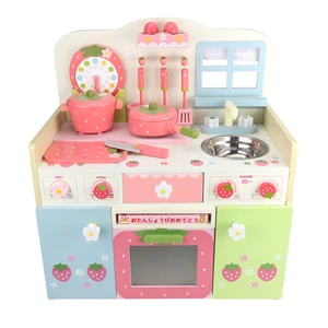 EDULAND New Arrival Children Wooden Role Play Kitchen Educational Pretend Strawberry Toys Mdf Kitchen Toys for Boys and Girls