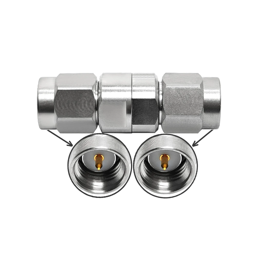RF Stainless Steel Coaxial Cable Adapter High Frequency Adapter 18G SMA Male to SMA Plug Silver Coax Connectors
