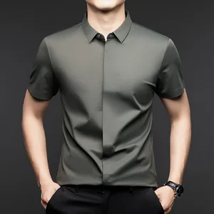 Hot Sale Europe America Men Solid Color Short Sleeve Tops Wedding Partywear Classic Men Shirt New Clothing Manufacturer 7291
