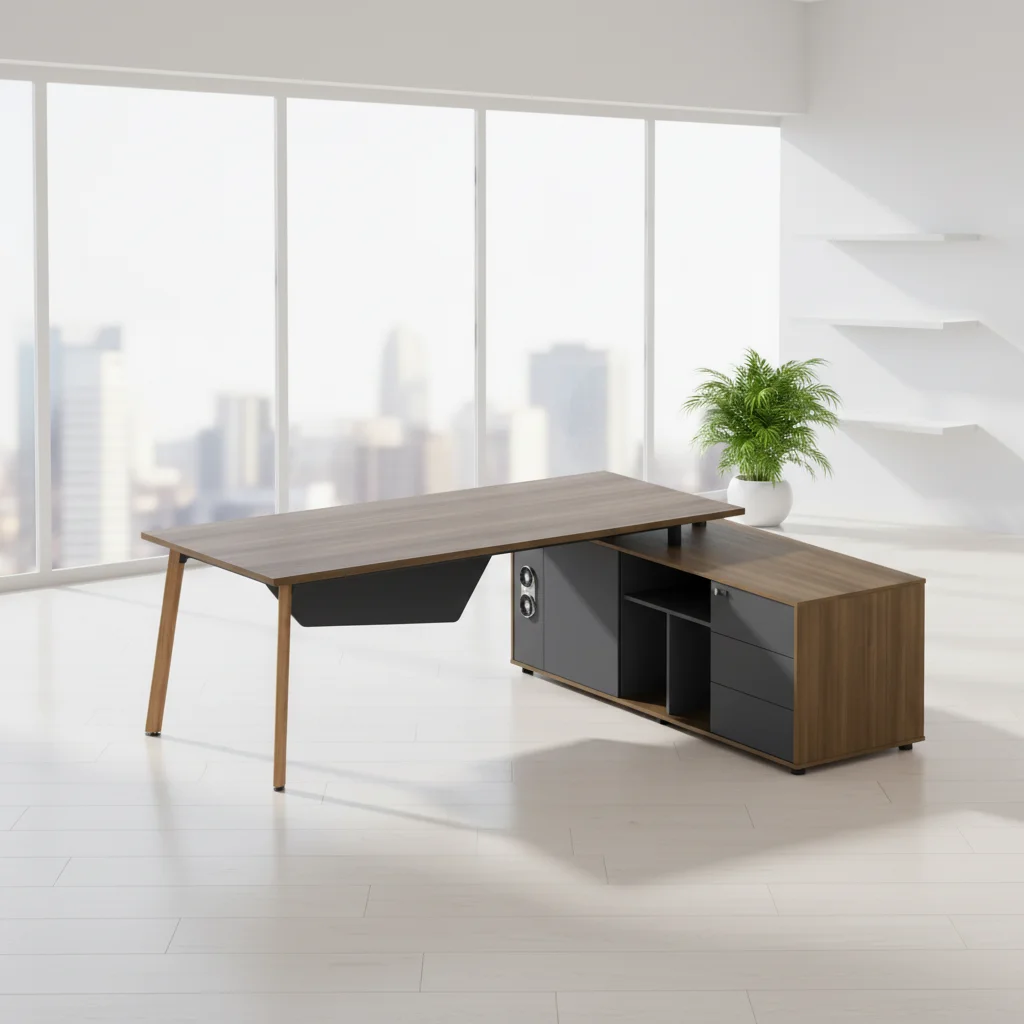 Professional Executive Desk Wood Legs Foldable Multifunctional Lift Socket Storage Cabinets Modern Design 5