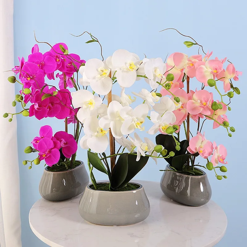 Handmade Realistic Silk Orchids in Pot for Home Decoration Christmas & Back to School Table Centerpiece