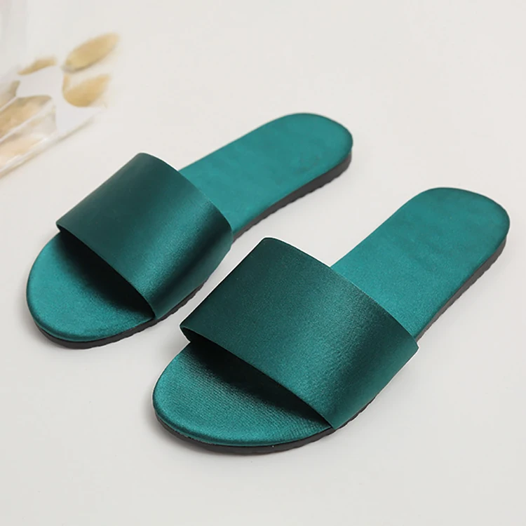 Custom Cute Open Toe Sandals Home Indoor Bride Wedding Favor Satin Slides Royal Blue Satin Bedroom Slippers for Women