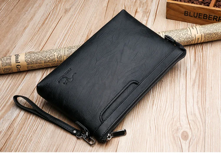 Custom Logo High Quality Luxury Leather Men Envelope Purse Fashion