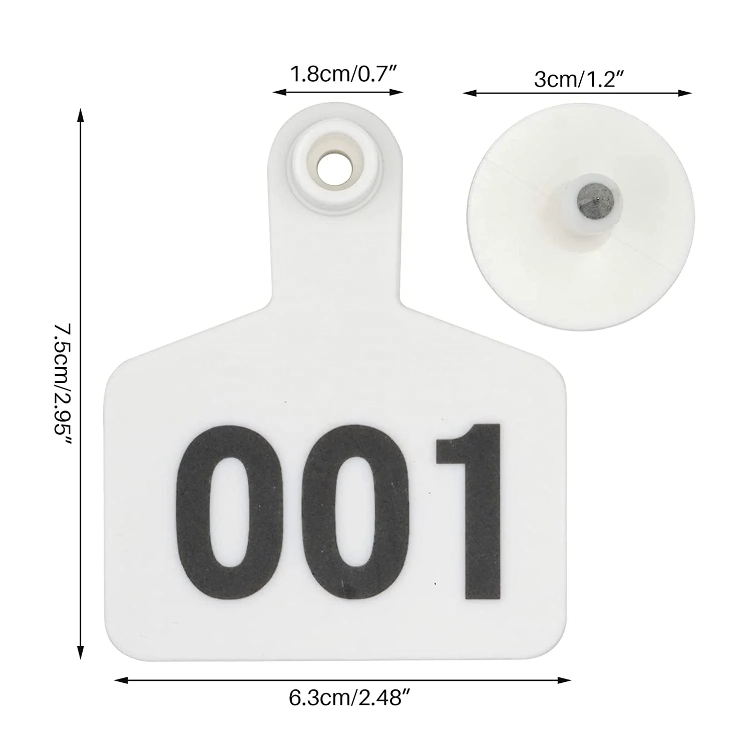 100PCS in One Bag Plastic Cattle Pig Sheep Ear Marking Tag White Animal Square Ear Tag for Cows