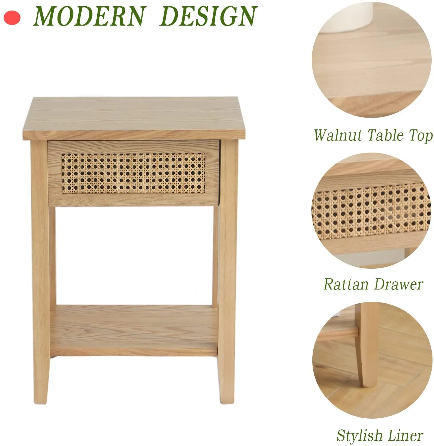Natural Small Rattan Drawer Nightstand with Drawer and Shelf Rattan Side Table Bedroom