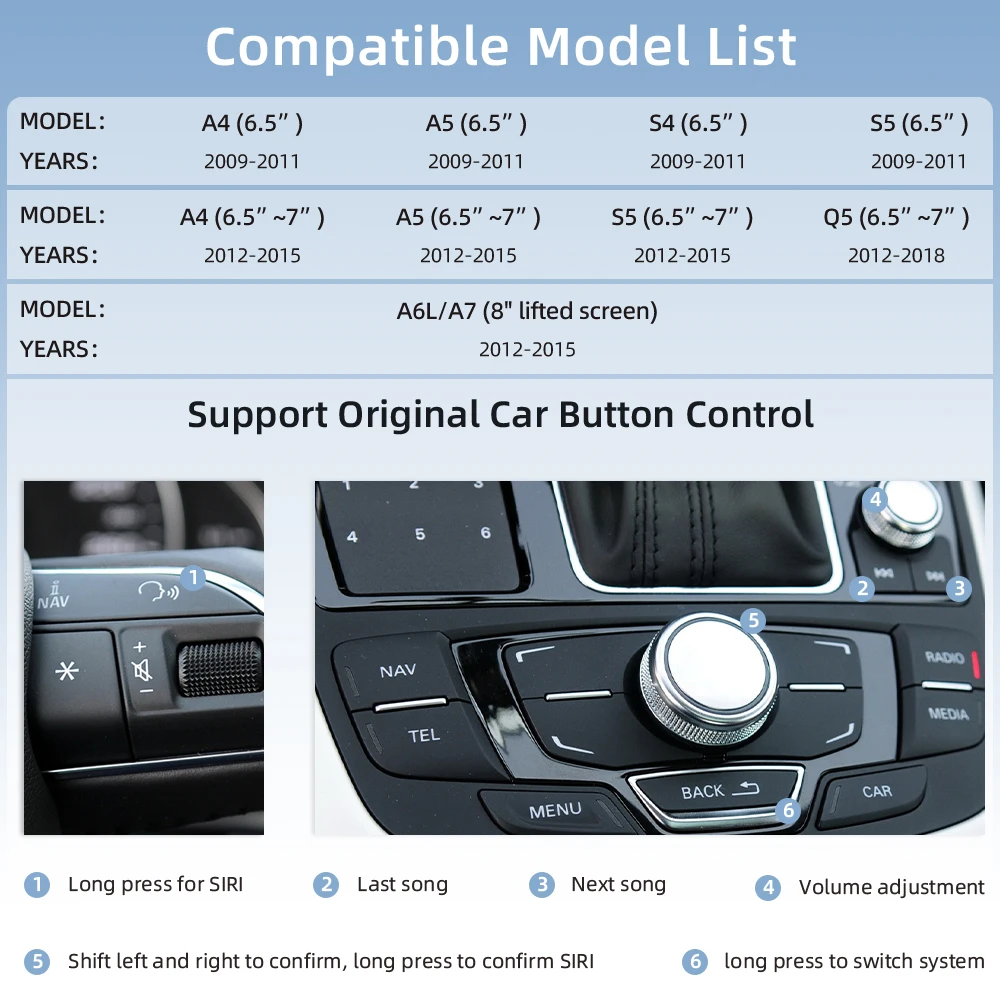 Car Retrofit Front and Rear Camera Interface Android Auto System for Audi A4 B8 AMI MMI for Apple CarPlay