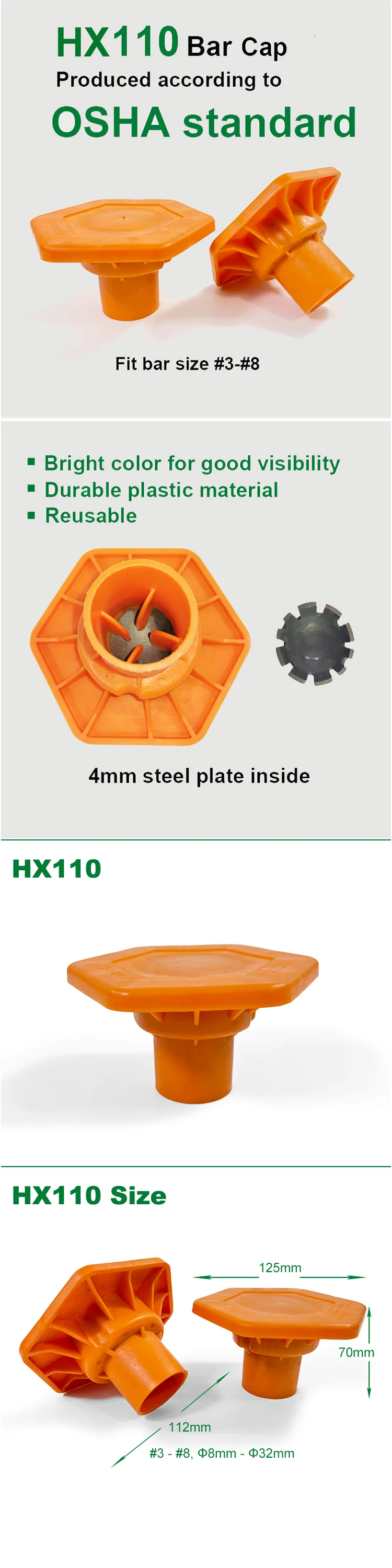 Factory 8mm-32mm Osha Plastic Rebar Cap With Steel Plate Inside ...