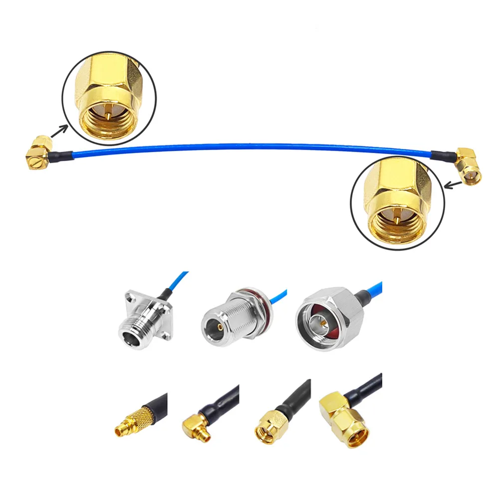 50オーム低損失 RF SMA メス直角からSMA メスプラグ直角 .086 RG402 RG405 同軸ケーブル 通信用