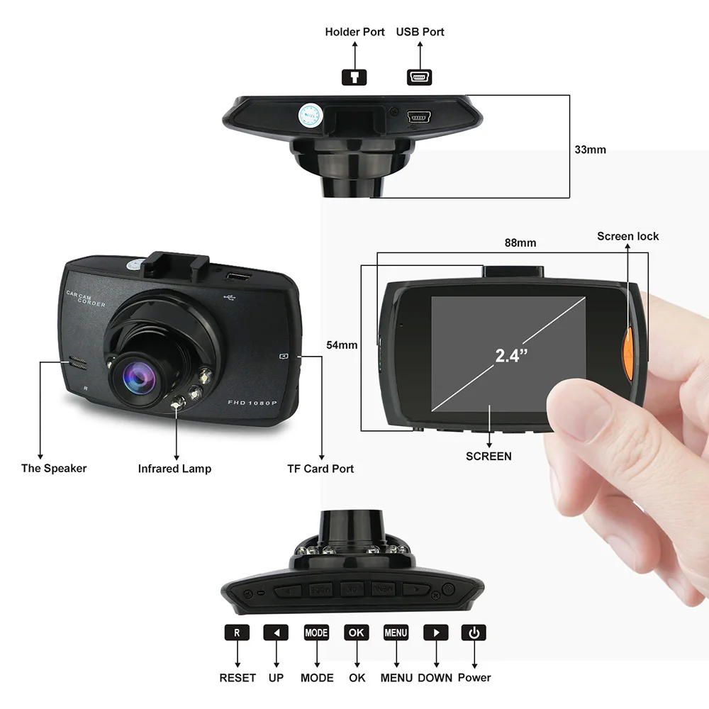 DVR Dash Camera 120 Degree Wide Angle with Night Vision Car Dashboard Camcorder for Vehicle