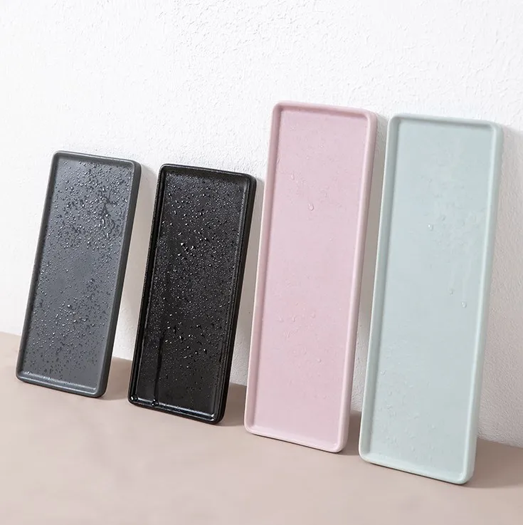 Bathroom Tray For Counter,Ceramic Vanity Trays For Bathroom,Small Rectangle Kitchen Soap Tray