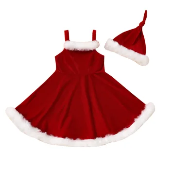 2Pcs Tutu Dress Party Princess Hats Red Velvet Dresses Baby Clothes 0-6Y Kids Girls Christmas Dress
