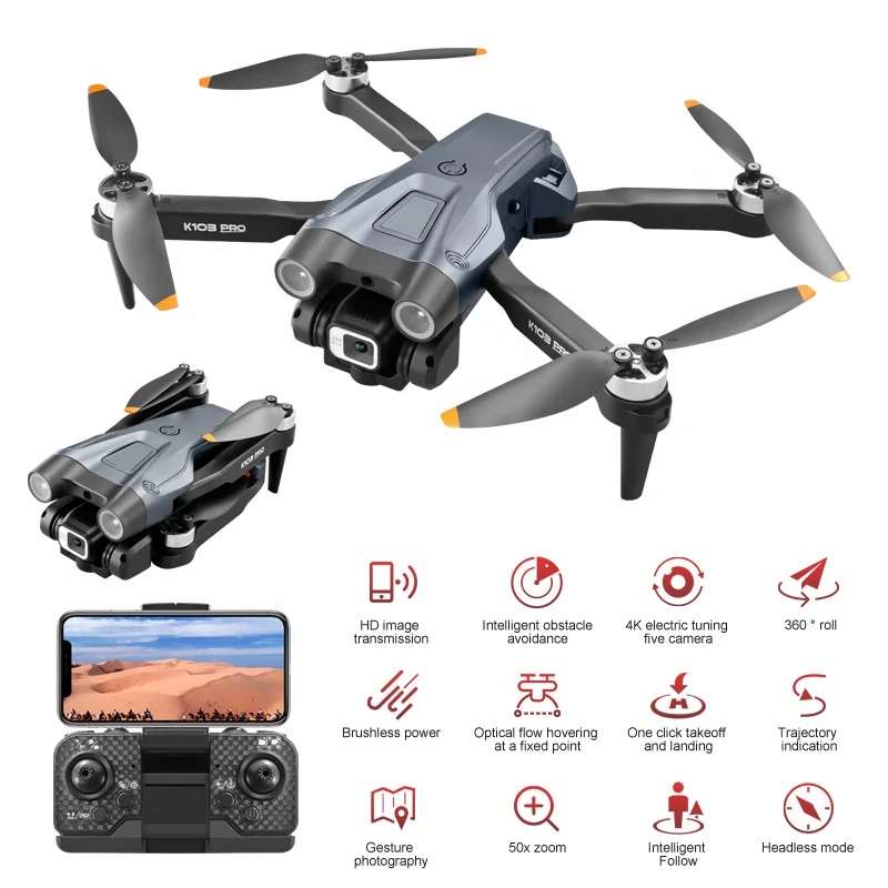 K103 Pro Drone 4K HD Wide Angle Dual Camera Obstacle Avoidance Dron Optical  Flow Hovering Mini Quadcopter FPV Drone Gift Toys