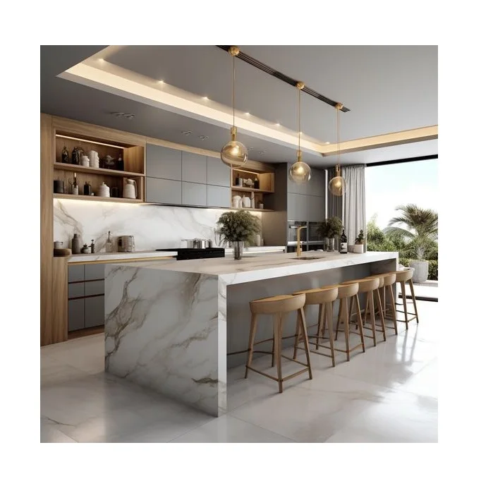 CBMMART Custom Matt Modern Island Designs White Cabinets Storage Wood Grain Kitchen Cabinet Kitchen Cupboard