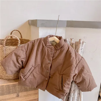 2025 Children's Autumn and Winter Coat Korean Style Padded Thickened Cotton Baby Jacket for Kids Single-Breasted Closure