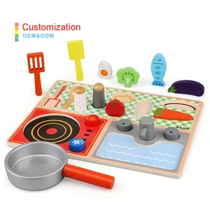CE EN71 Cooking Boards and Gas Stoves Set Children's Playhouse Kitchen Toys Pretend Play Kids Cooking Toy Kitchen Set Wooden Toy