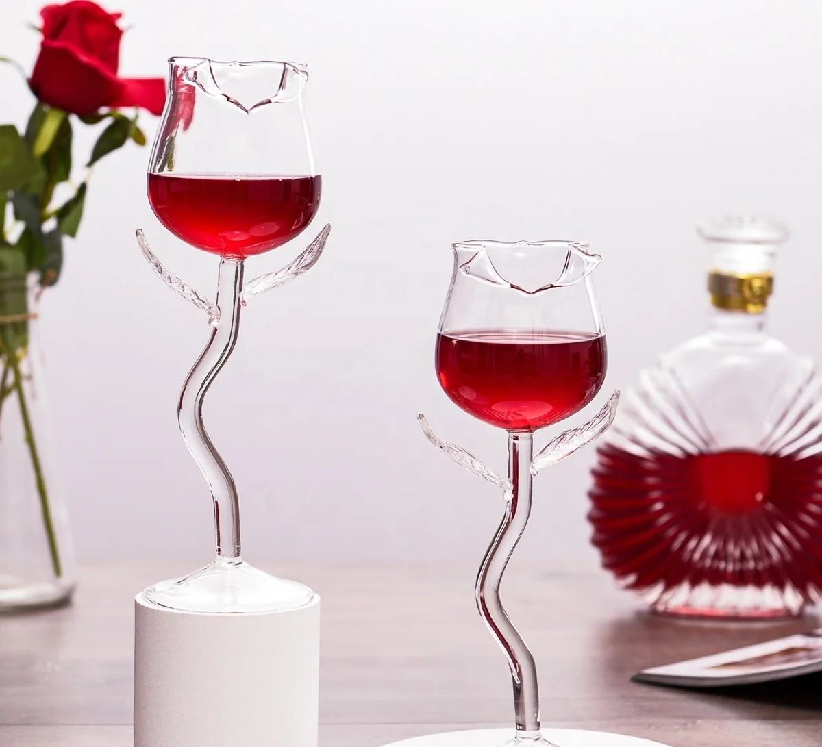 Newe Fancy Design Rose Flower Shape Wine Glass 180ml Rose Glass champagne Flute Goblet Gift