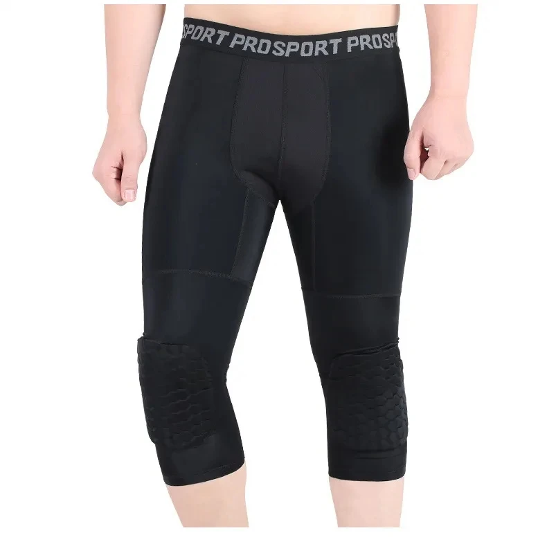 Basketball Compression Pants Youth Leggings With Knee Pads Black