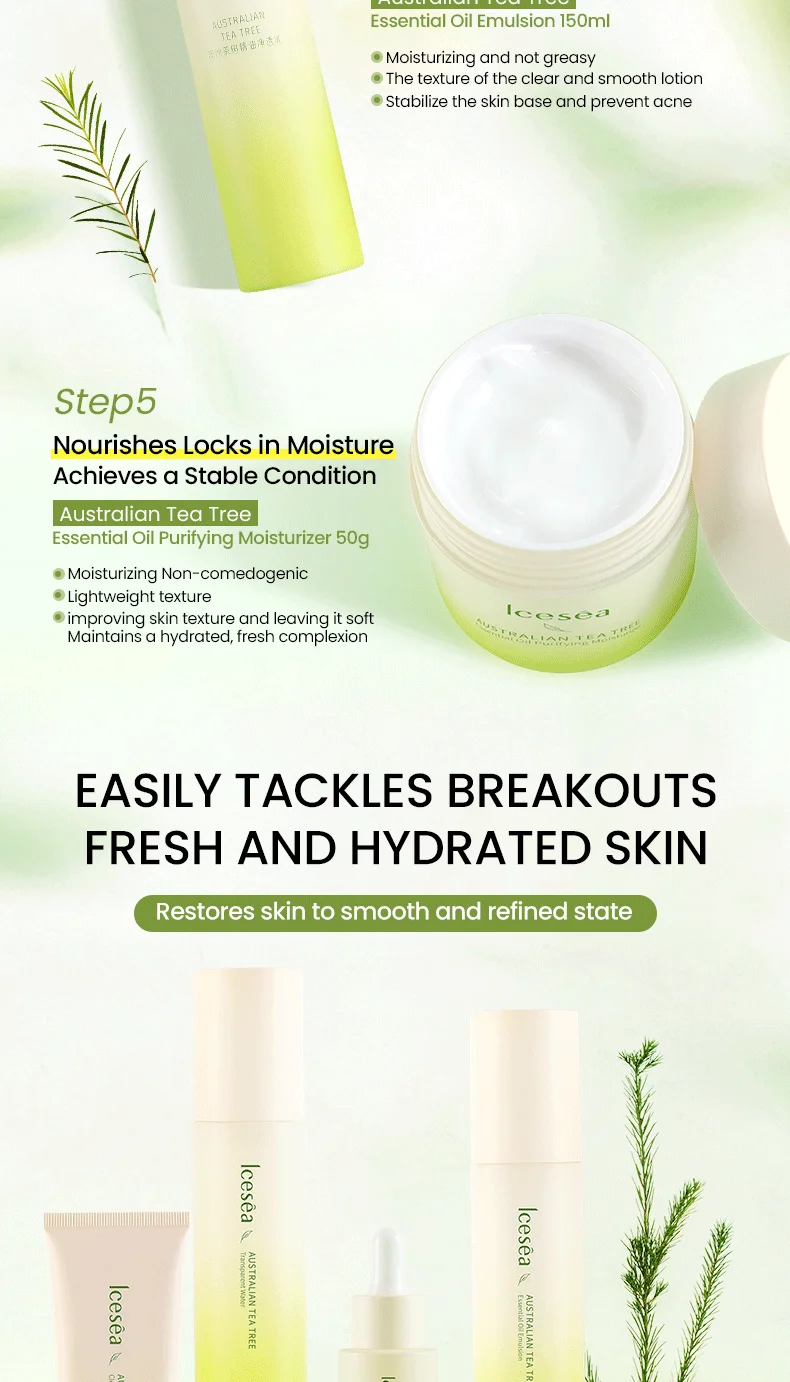 Icesea Australian Tea Tree Acne Solution Set - Daily Oil-Reducing Skincare Kit for Teen & Adult Acne, Clear Skin Essentials(pic8)