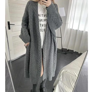 2024 New Spring and Fall Loose Thin Medium-length Thickened Sweater Coat Fashion Knitted Cardigan Female