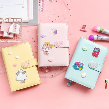 あちゃまる_ラブブカバーノート6点セット Kawaiiガールハートハードカバーノートセット6リングA6