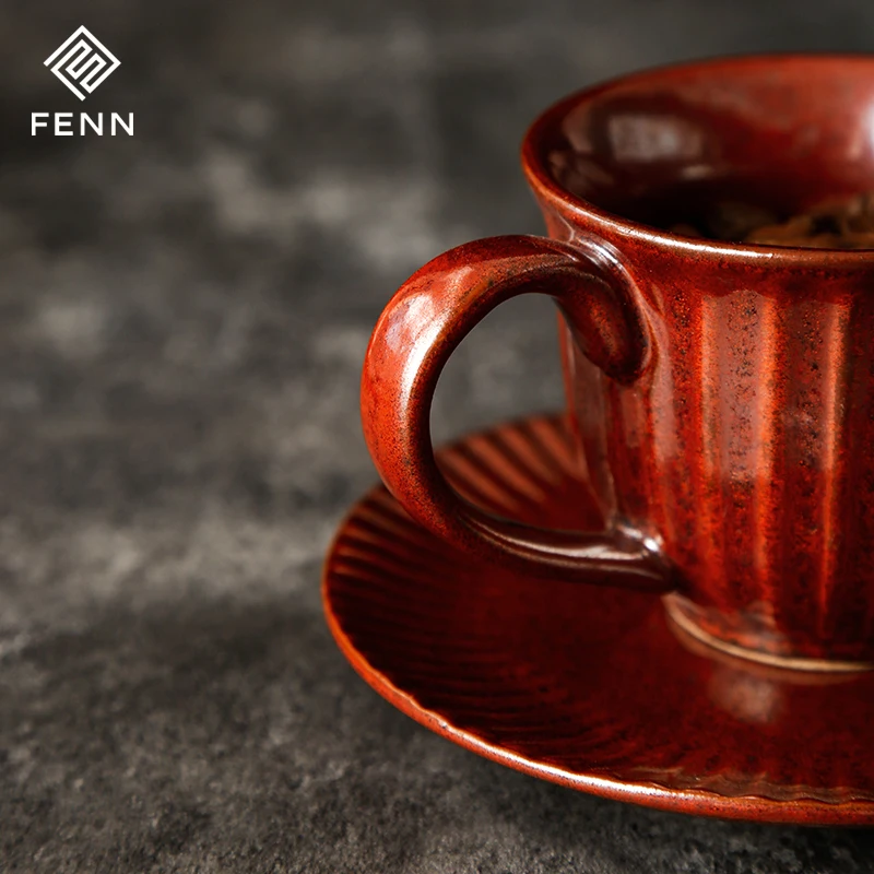 product fenn japanese vintage 180ml high quality white red blue unique mug set 8 pieces ceramic coffee cup and saucer sets custom logo-63