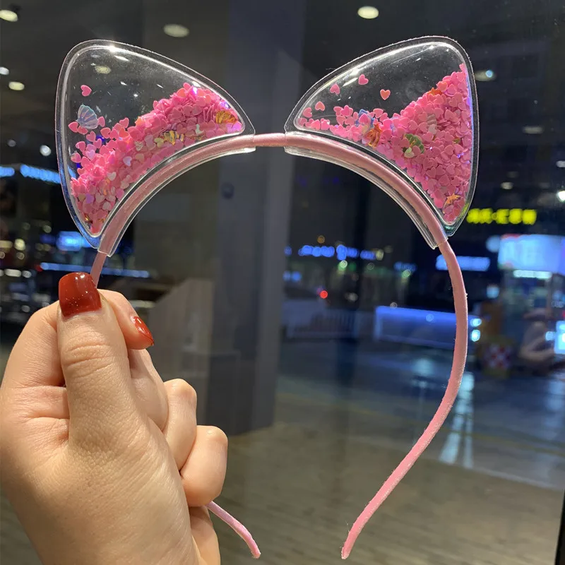 Аксессуары для волос девочек Милая Детская повязка на голову с кошачьими ушками прозрачная головная блестками и звездами