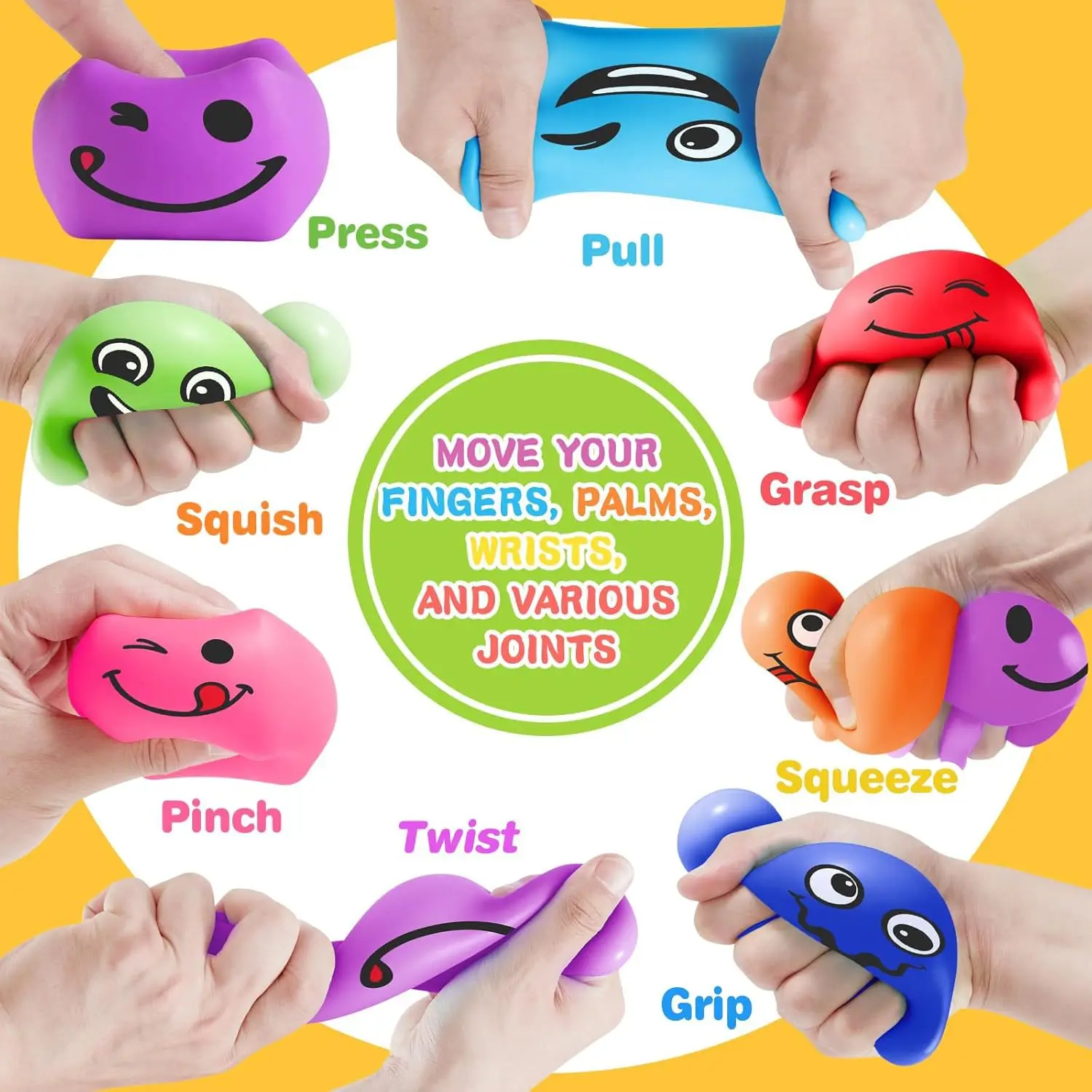 Stress Balls Fidget Toys For Kids Mini Smile Face Square Shape TPR Unisex Anxiety Relief Hand Therapy Sensory Play Pull Toy_voghion.com