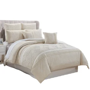 Fashion Design Faux Linen Fabric Microfiber Embroidered Living Room Bedroom Duvet Bed Sheet Set