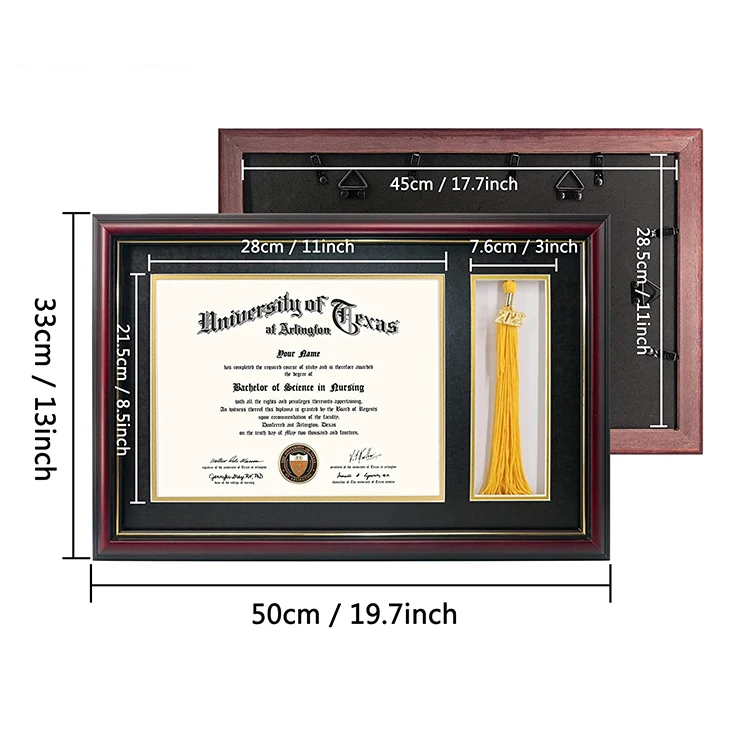 Wooden Diploma Frame Burgundy Graduation Certificate Frames For 8.5*11