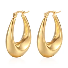 1 pair of earrings Stainless steel piercing jewelry Smooth surface ellipsoid Ear clip Light luxury 18K gold fashion Body jewelry