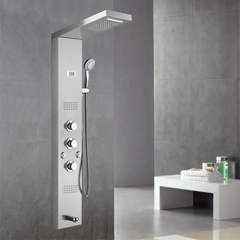 Shower Panel Waterfall Shower Column Set Tower Massage Body Jets Led Shower Wall Panels Bathroom Wall Mounted Stainless Steel