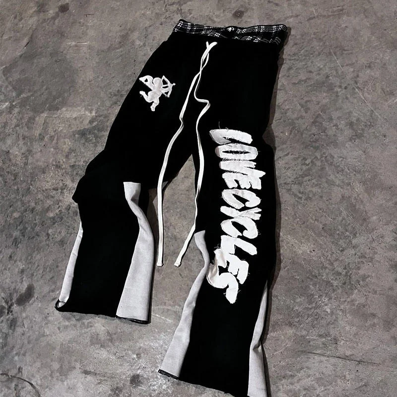 OEM Custom Sweatsuit Two Piece Tracksuit Applique Distressed Embroidery Tracksuit Double Layer Sweatpants and Zip up Hoodie Sets gallery 3