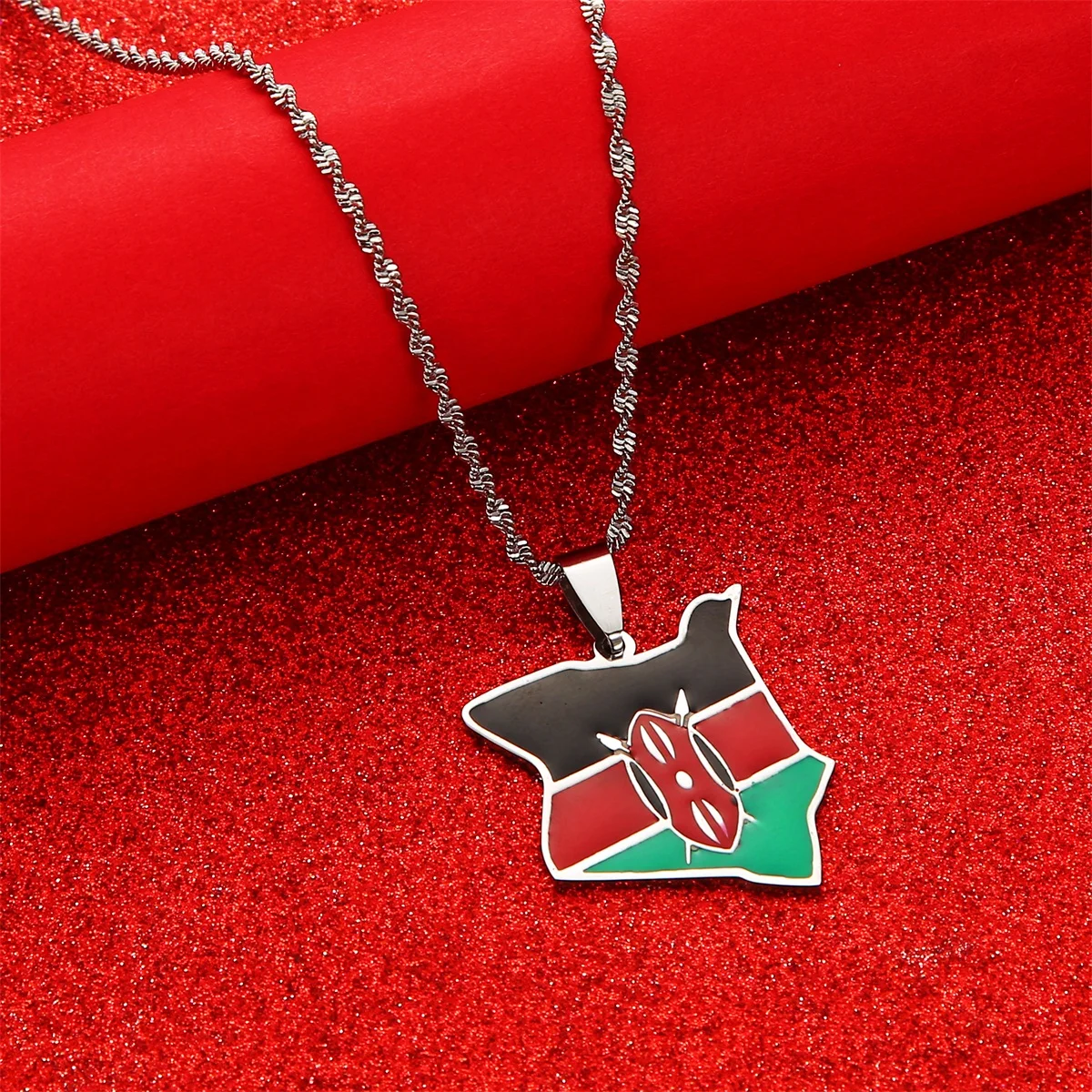 Map of Kenya Flag Enamel Pendant Necklaces Gold Color Kenyan Country Map Jewelry