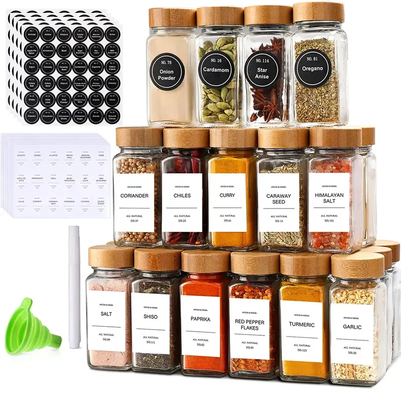 Portable 12/24PCS glass spice jars 120ml square spice Bottles with