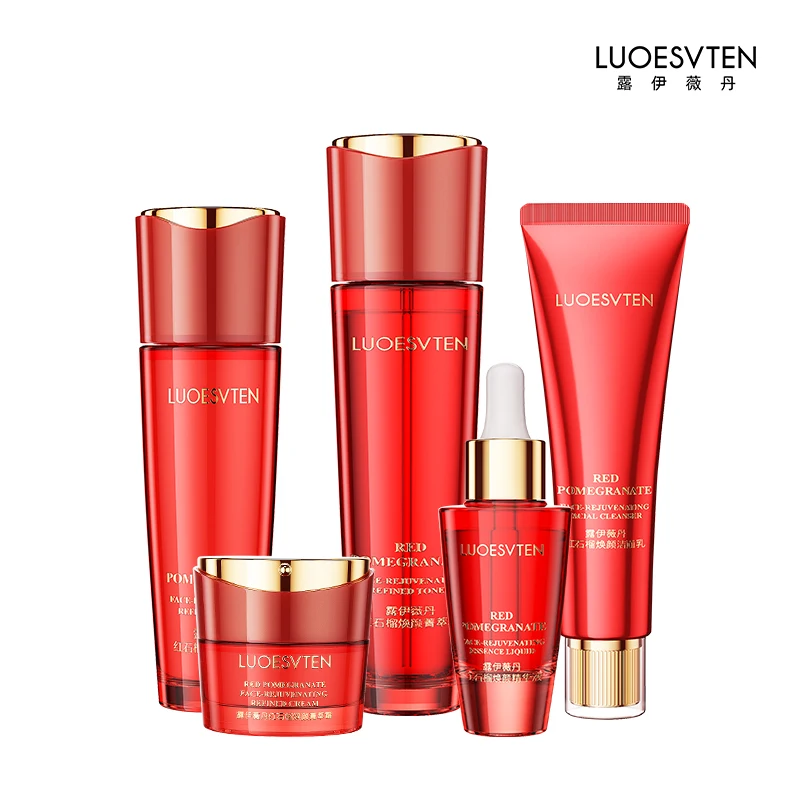 Private Label Skincare Set Pomegranate Radiant Skin Care Kit with Hyaluronic Acid Hydrating and Peptide Anti Wrinkle Ingredients
