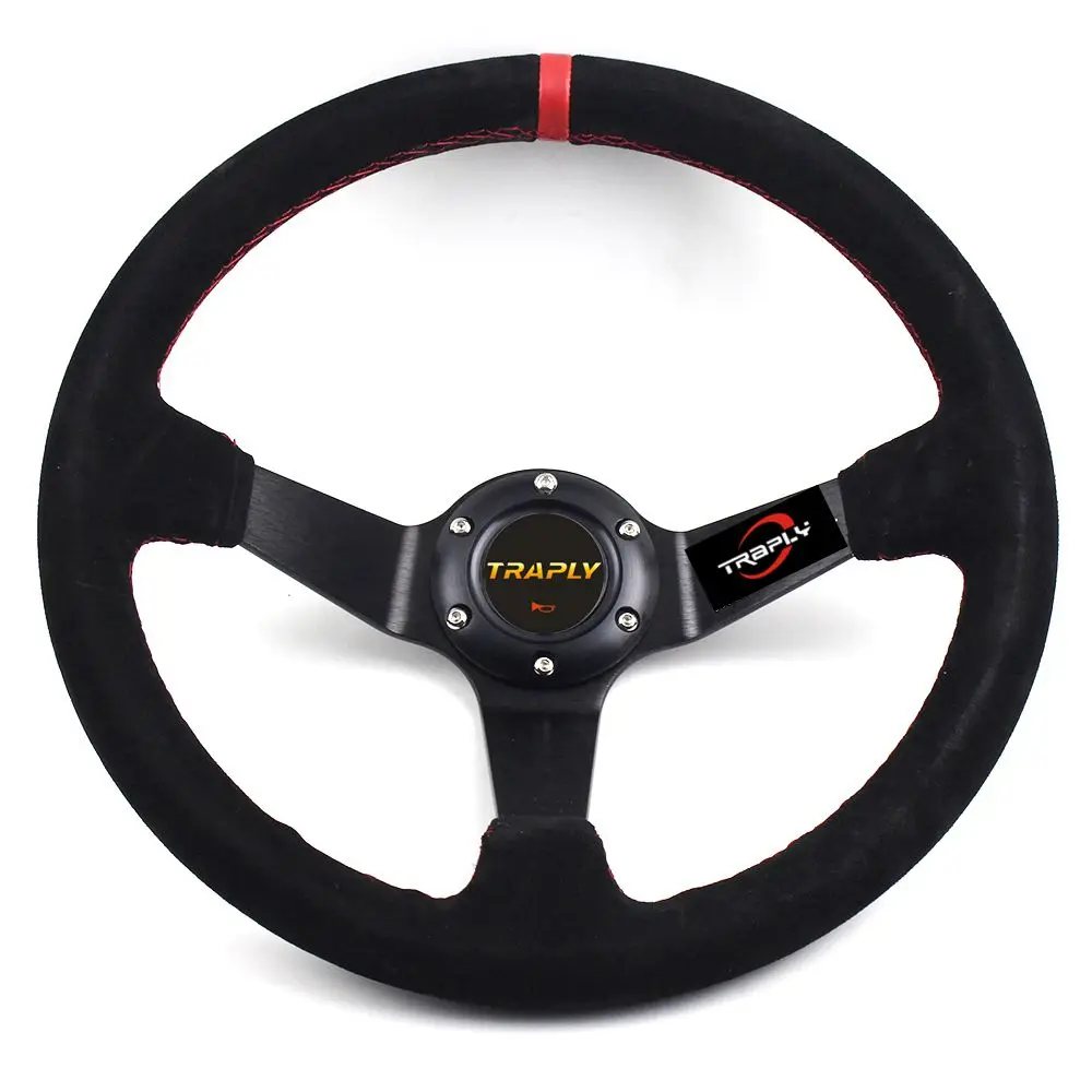 350 мм/14 дюймов серое/черное глубокое покрытие замша кожа гоночный автомобиль спортивное Рулевое колесо для