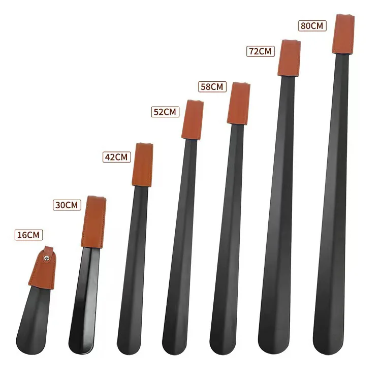 Comfortable Black Stainless Steel Luxury Shoehorn With Leather Handle 42cm