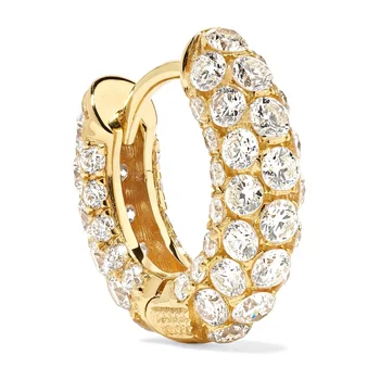 925 silver jewelry 18k gold plated pave full diamond huggie hoop earrings