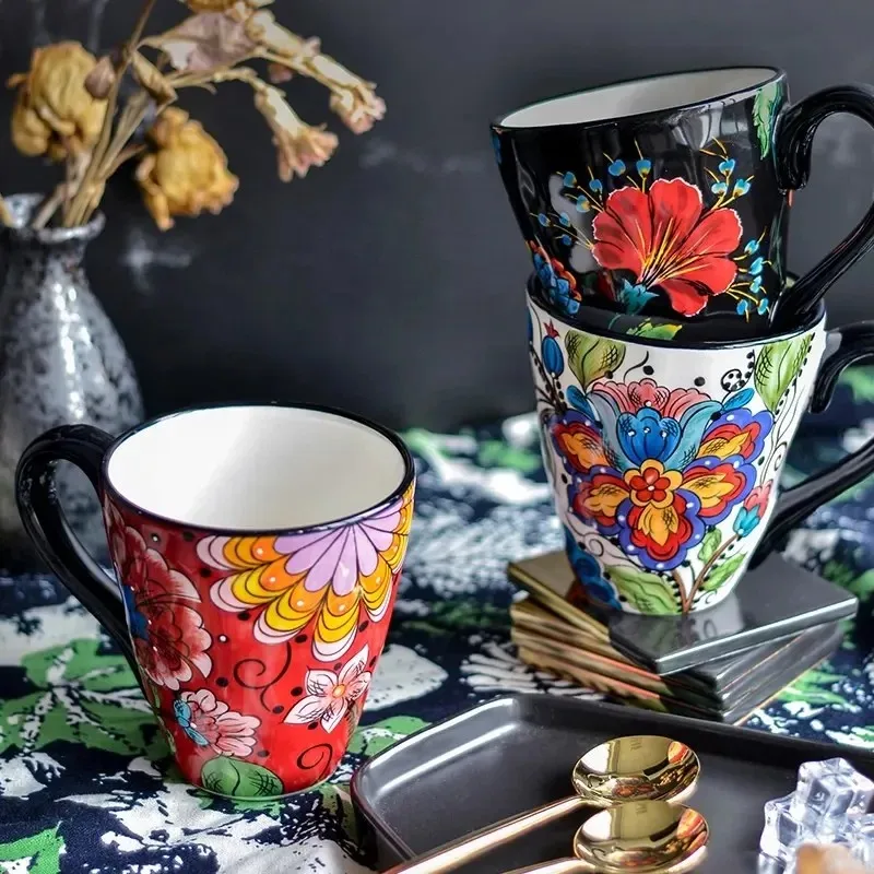 Wholesale Bone China Ceramic Mug Porcelain Coffee Cup with Custom Pattern Full Floral Design with Handle manufacture